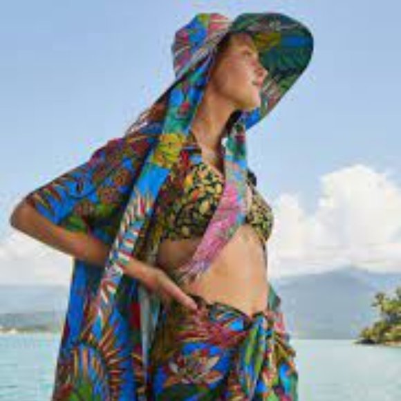 **HOST PICK** Farm Rio Totally Tuiuiu Dirds Amazon Forest Jungle UPF Tie Sun Hat - Picture 4 of 11